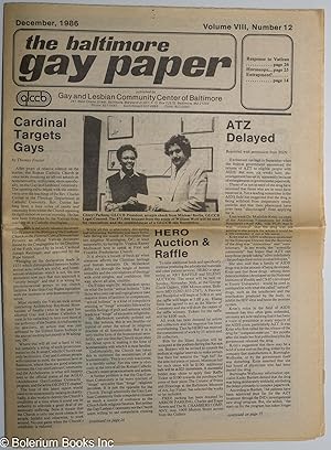 Bild des Verkufers fr The Gay Paper [aka Baltimore Gay Paper]: vol. 8, #12, Dec. 1986: ATZ Delayed zum Verkauf von Bolerium Books Inc.