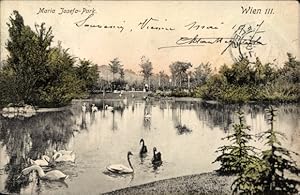 Ansichtskarte / Postkarte Wien 3 Landstraße, Maria Josefa-Park, Schwäne, Teich