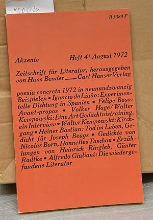 Akzente - Zeitschrift für Literatur 19. Jahrgang Heft 4 / August 1972
