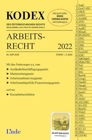 Bild des Verkufers fr KODEX Arbeitsrecht 2022 (Kodex des sterreichischen Rechts) zum Verkauf von Studibuch