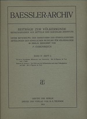 Bild des Verkufers fr Wilhelm Httemann: Miniaturen zum Jinacaritra. Hendrik H. Juynboll: Die Hlle und die Hllenstrafen nach dem Volksglauben auf Bali. Baessler-Archiv. Beitrge zur Vlkerkunde, Band IV, Heft 2. zum Verkauf von Fundus-Online GbR Borkert Schwarz Zerfa