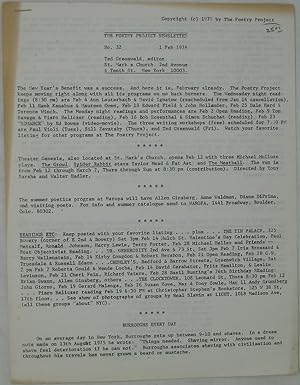 Bild des Verkufers fr The Poetry Project Newsletter: No. 32, 1 Feb 1976 zum Verkauf von Powell's Bookstores Chicago, ABAA