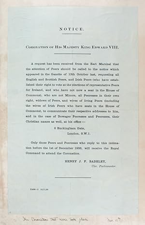 An Album of clippings and ephemera pertaining to the Abdication of Edward VIII, the Coronation of...