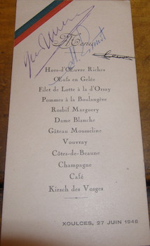 Menu. Signed. Xoulces, 27 Juin 1948.