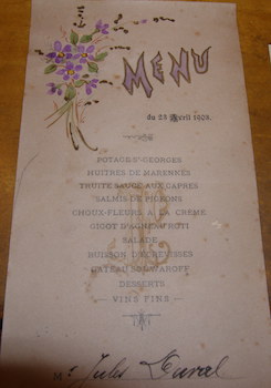 Menu. 23 Avril 1908.