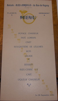 Menu. Planois [France]. 28 Septembre 1952.