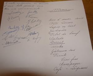 Menu. Signed by Madame M. Duval & others.