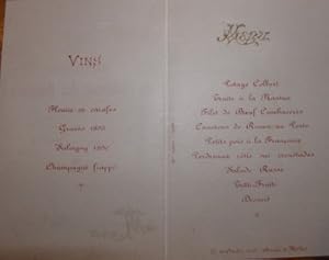 Menu. Banquet de l'Internat des Hopitaux De Lyon. 15 Octobre 1903.
