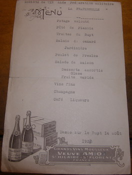 Menu. La Fraternelle. Basse sur le Rupt 14 Aout 1952.