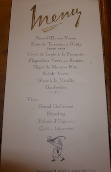 Menu. Nouvel Hotel H. Cuny, Saulxures-Sur-Moselotte. 18 Avril 1951.