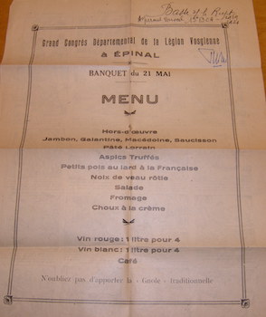 Menu. Banquet du 21 Mai [1926].