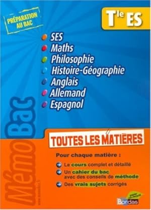 Seller image for Toutes les matires Tle ES for sale by Dmons et Merveilles