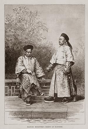 Manchu Ministers or Chief of Banners during the Qing Dynasty in China ,Antique Print