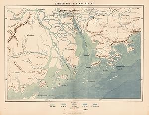 Canton or Guangzhou in southern China ,Antique Historical Color Map