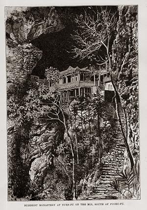 The Yungu Monastery Cave or Yungu Temple Cave is located in Fujian province, China,Antique Print