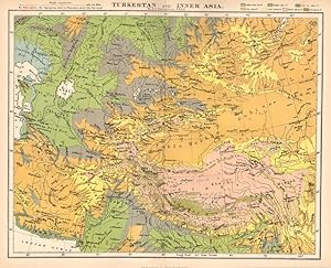 Turkestan and Inner Asia,E.G. Ravenstein Antique Historical Color Map