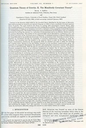 Bild des Verkufers fr Quantum Theory of Gravity. I. The Canonical Theory in Physical Review 160 No. 5, 25 August 1967, pp. 1113-1148 [WHEELER DEWITT EQUATION; COSMIC SCHRODINGER EQUATION] zum Verkauf von Atticus Rare Books