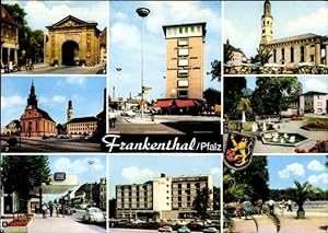 Seller image for Ansichtskarte / Postkarte Frankenthal in der Pfalz, Wormser Tor, Rathausplatz, Postplatz, Wochenmarkt, Wassergarten,Bahnhof for sale by akpool GmbH