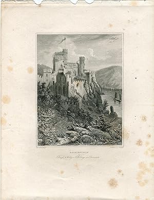 Alemania. Rheinstein Castle, grabado por J. Riegel de un dibujo de L. Lange.