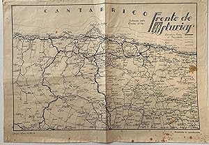 Mapa cartográfico de la zona del Frente de Asturias y Cantábrico. Grabado 1936-1939