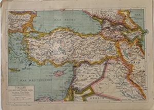 Mapa de Turquia, Palestina, Siria, Irak, Transjordania.