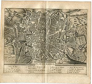 Plano cartográfico de Madrid. Grabado por Pieter Vander Aa (Alvarez de Colmenar) en 1715
