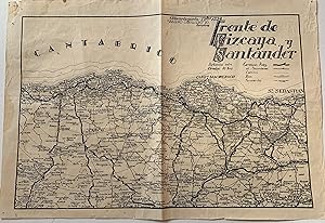 Mapa cartográfico del Frente de Vizcaya y Santander. Grabado 1936-1939