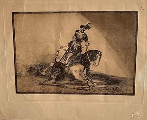 Goya. Tauromaquia. Grabado nº 10 Carlos IV lanceando un toro en la plaza de Valladolid. Dañado.