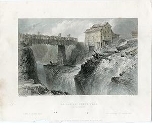 New York Glens Falls, -View of a Wooden Bridge over the Hudson, 1840 grabado.