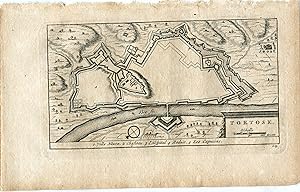Plano de Tortosa. Grabado por Pieter van der Aa, Alvarez de Colmenar, 1715