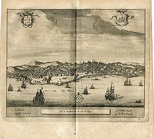 Portugal. Vue de Lisbonne. Grabado por Pieter Vander Aa (Alvarez de Colmenar) en 1715