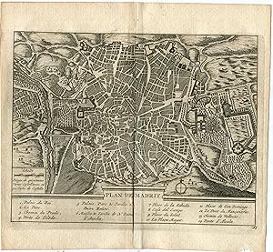 Plano cartográfico de Madrid por Pieter Van der Aa. Alvarez de Colmenar. 1715