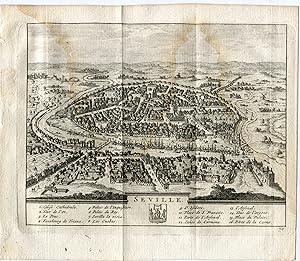 Plano cartográfico de Sevilla.Grabado Pieter Vander Aa (Alvarez de Colmenar) en 1715