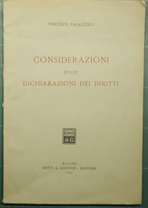 Bild des Verkufers fr Considerazioni sulle dichiarazioni dei diritti zum Verkauf von Antica Libreria Srl