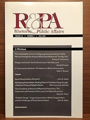 Seller image for Rhetoric and Public Affairs: Vol. 23, No. 3, Fall 2020 for sale by Rosario Beach Rare Books