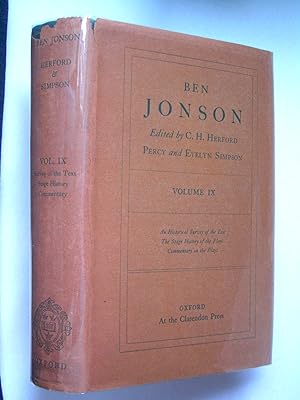 Bild des Verkufers fr Ben Jonson Volume IX: An Historical Survey of the Text; The Stage History of the Plays; Commentary on the Plays zum Verkauf von Bookworks [MWABA, IOBA]