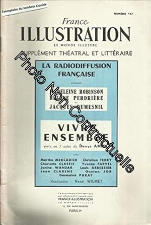 Bild des Verkufers fr France illustration supplment thtral et littraire n 167 : Vivre ensemble de Denys Amiel. Cre par la radiodiffusion franaise avec Madeleine Robinson. 4e trimestre 1954. (Thtre Priodiques Periodicals) zum Verkauf von Dmons et Merveilles