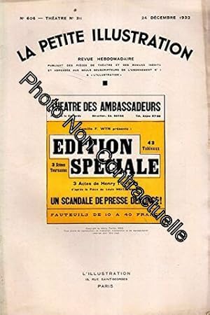 Image du vendeur pour La Petite illustration thtrale N 311 : Edition spciale comdie dramatique de Henry Torrs d'aprs la pice de Louis Weitzenkorn. Cre en 1932 au thtre des Ambassadeurs. 24 dcembre 1932. Revue. 36 pages. (Thtre Priodique) mis en vente par Dmons et Merveilles