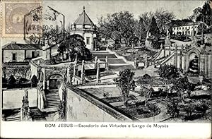 Bild des Verkufers fr Ansichtskarte / Postkarte Braga Portugal, Bom Jesus do Monte, Escadorio das Virtudes e Largo de Moyses zum Verkauf von akpool GmbH