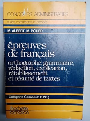 Image du vendeur pour preuves de franais m albert m potier Hachette formation mis en vente par Dmons et Merveilles