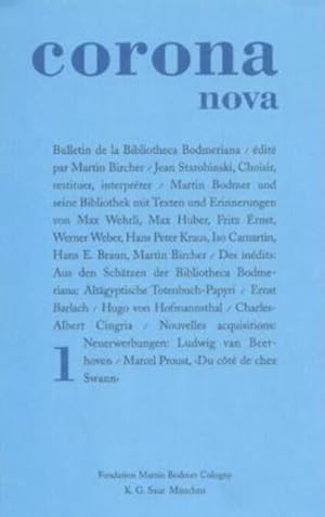 Bild des Verkufers fr Corona Nova. Bulletin: Bulletin de la Bibliotheca Bodmeriana zum Verkauf von buchlando-buchankauf