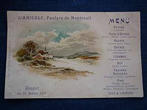 CPA L'Amicale Fanfare de Montreuil Banquet du 18 Janvier 1902 menu Devers