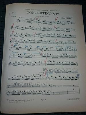 Imagen del vendedor de partition Concertino n12 pour Flte et piano par Julien porret a la venta por Dmons et Merveilles