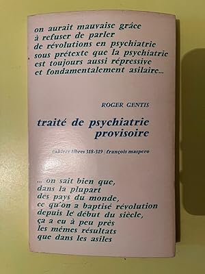 Bild des Verkufers fr Roger gentis Traite de psychiatrie provisoire zum Verkauf von Dmons et Merveilles
