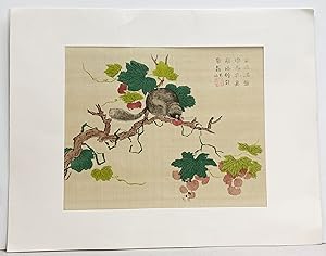 Chinese Woodblock Print "Squirrel and Grapes" from the Mustard Seed Garden Manual of Painting