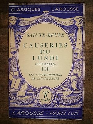 Bild des Verkufers fr Causeries du Lundi III extraits Classiques larousse zum Verkauf von Dmons et Merveilles