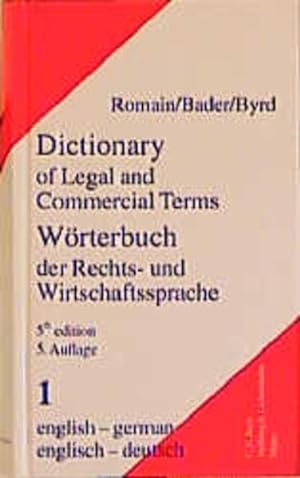 Seller image for Wrterbuch der Rechts- und Wirtschaftssprache, Englisch, 2 Bde., Tl.1, Englisch-Deutsch Teil 1. Englisch-Deutsch for sale by Antiquariat Mander Quell