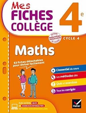 Imagen del vendedor de Mes fiches collge Maths 4e: 63 fiches de rvision a la venta por Dmons et Merveilles