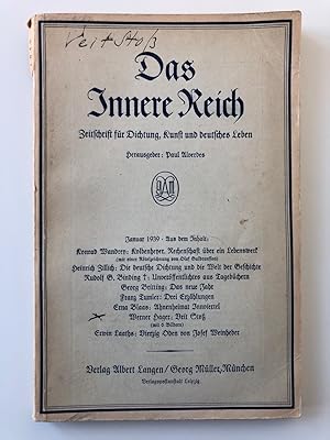 Das Innere Reich, Heft Januar 1939 (5. Jahrgang, 10. Heft). Zeitschrift für Dichtung, Kunst und d...