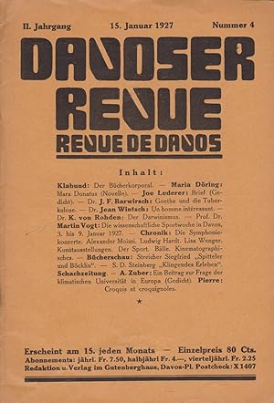 Davoser Revue. Revue De Davos. II. Jahrgang, Nummer 4, 15. Januar 1927. Zeitschrift für Literatur...